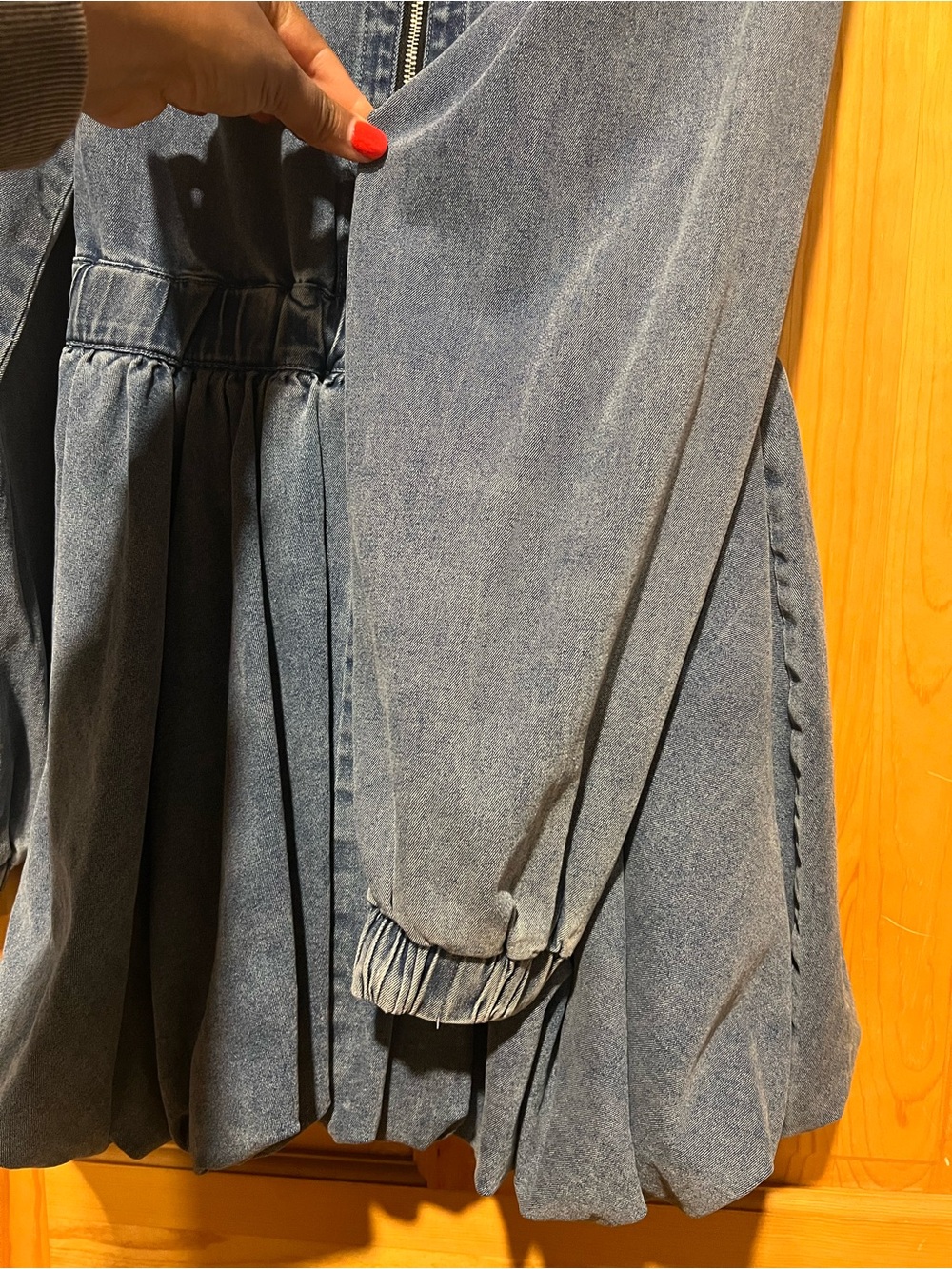 AKIRA Washed Blue Denim paper bag Bubble Mini Dress with Front Zip and - Picture 3 of 7